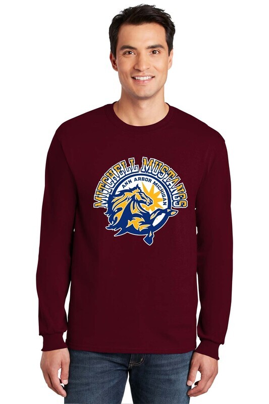 Adult Unisex Cotton Long Sleeve Tee: Royal, Sport Grey, Light Pink, Maroon, Purple