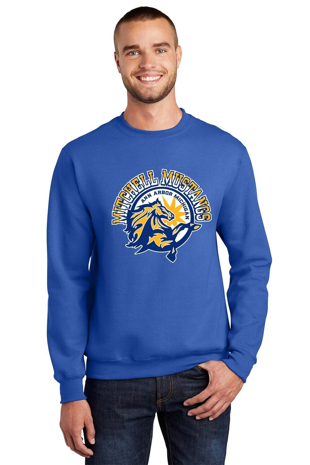 Fleece Crewneck Sweatshirt- Royal, Athletic Heather, Maroon, Purple