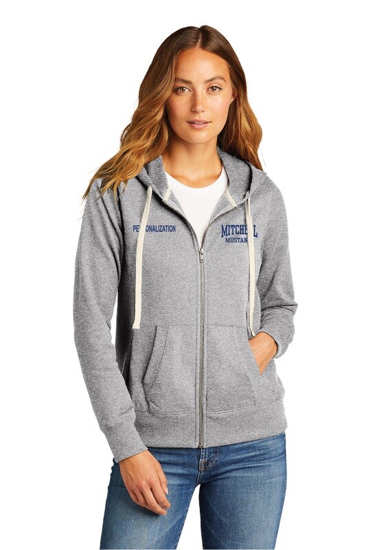 District Women's Re-Fleece Full-Zip Hoodie-Light Grey/Navy