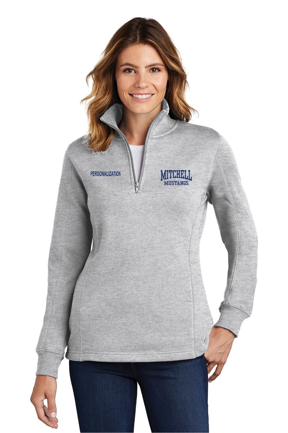 Ladies 1/4-Zip Sweatshirt-Heather Grey, Navy, Red, Royal