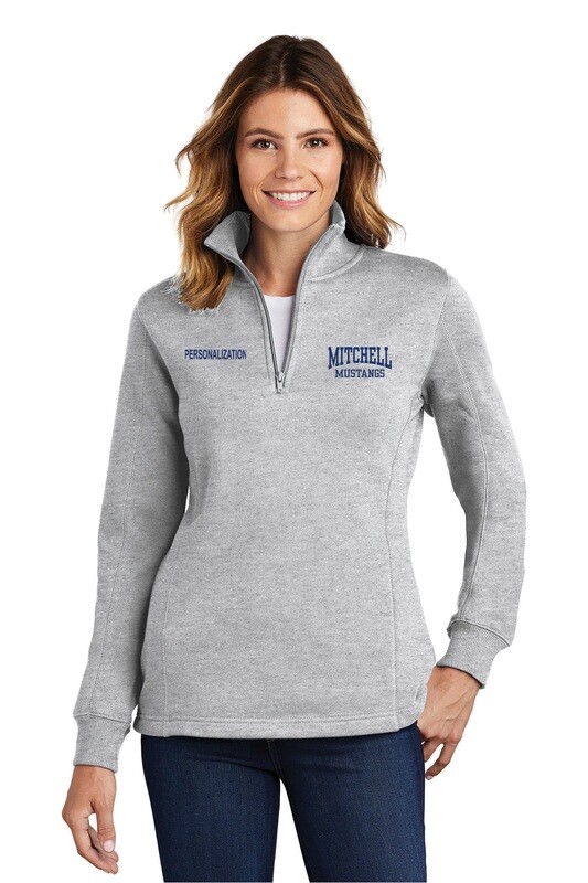 Ladies 1/4-Zip Sweatshirt-Heather Grey, Navy, Red, Royal