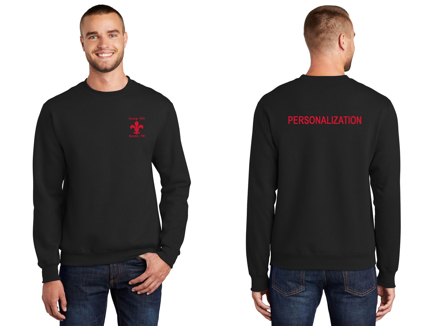 Cotton Pullover Crewneck Sweatshirt- Black