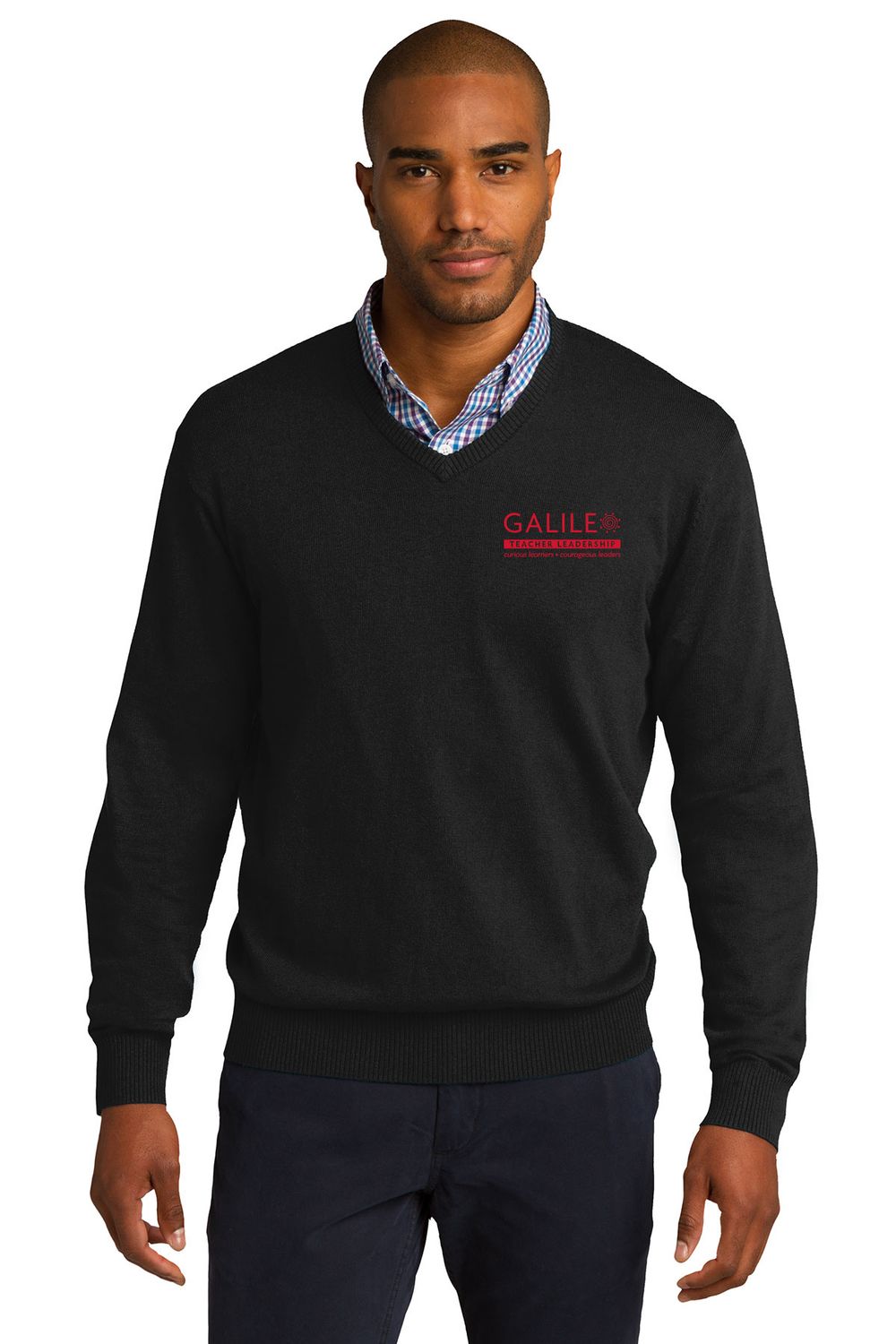 Port Authority V-Neck Sweater- Black/Heather Grey