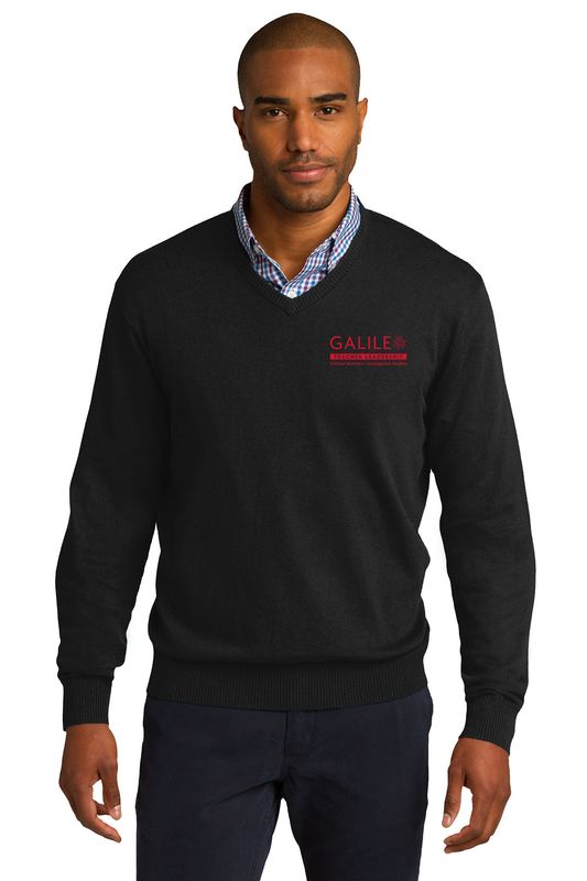 Port Authority V-Neck Sweater- Black/Heather Grey