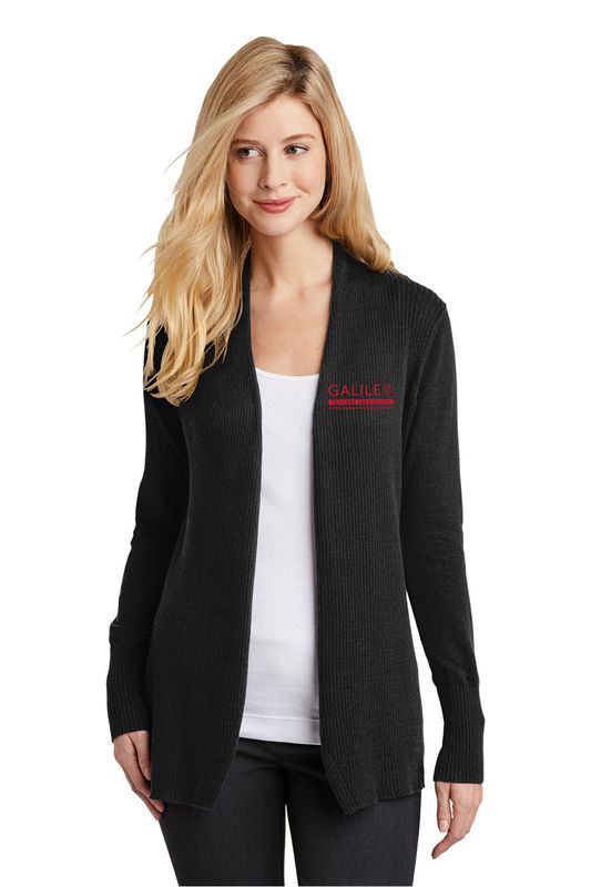 Ladies Open Front Cardigan Sweater - Black/Heather Grey