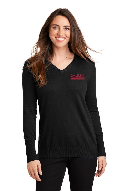 Ladies V-Neck Sweater - Black/Charcoal Heather Grey