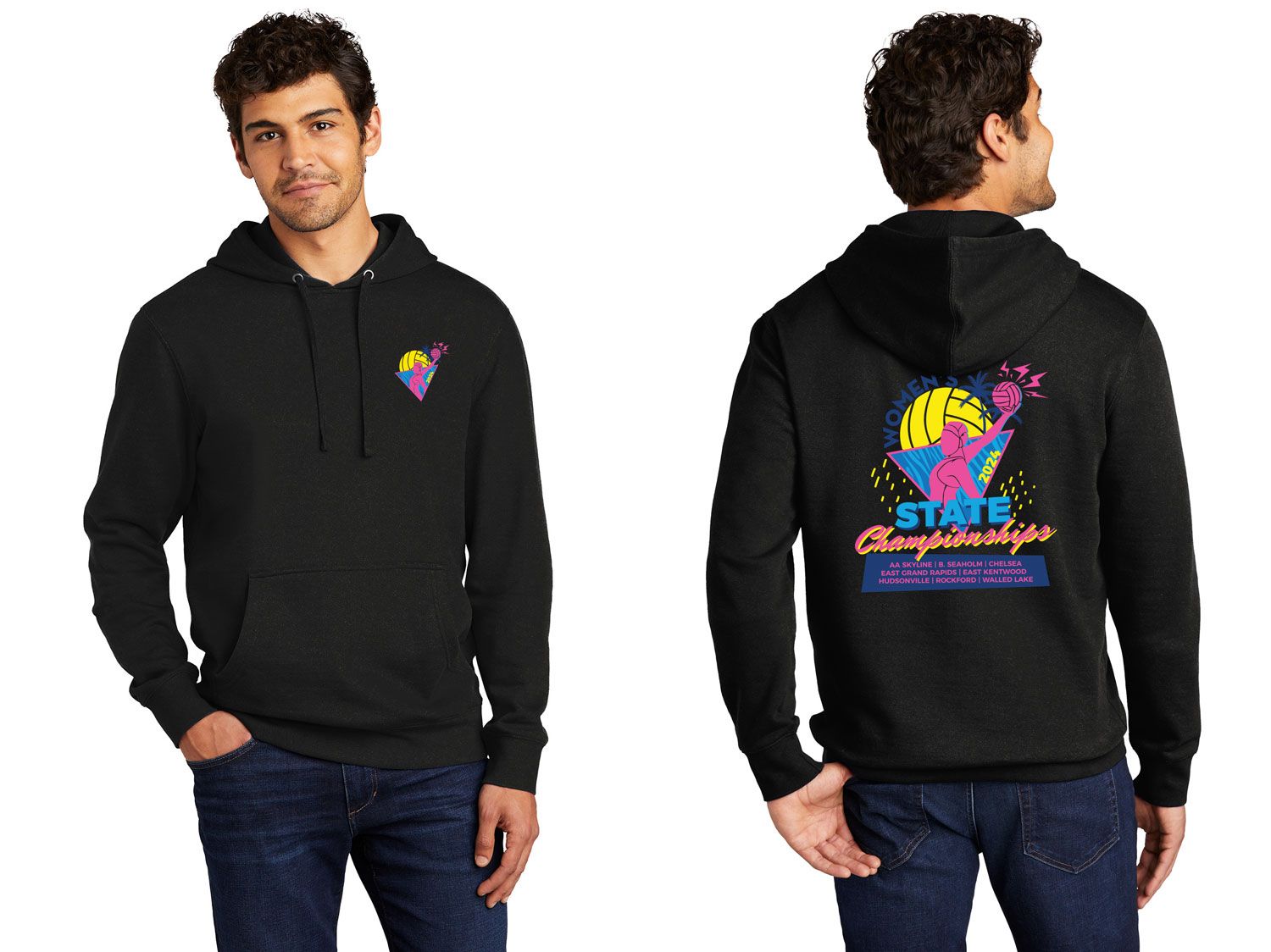 Unisex District Fleece Hoodie-Black or White (with Retro State logo)