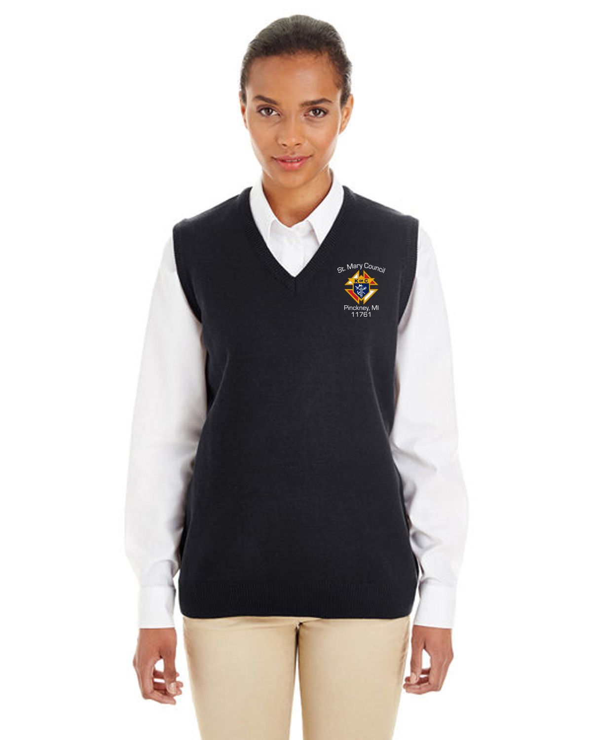 Harriton Ladies' Pilbloc V-Neck Sweater Vest- Black Harriton Ladies' Pilbloc V-Neck Sweater Vest- Black