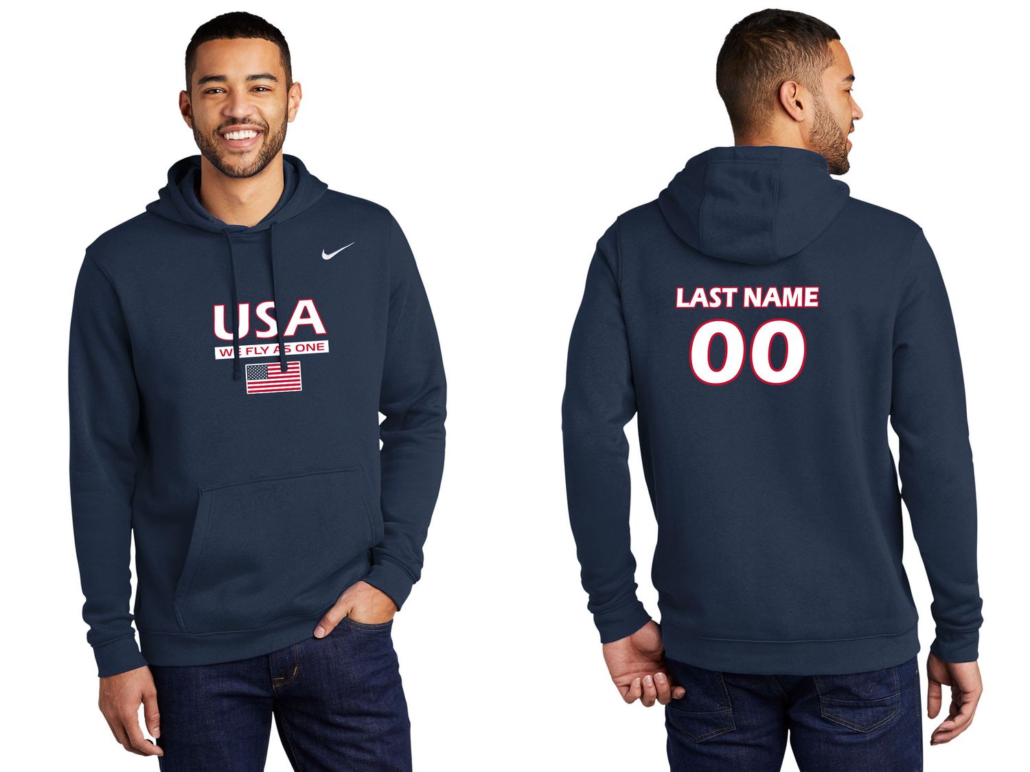 Adult Nike Club Fleece Pullover Hoodie- Navy, White, Red