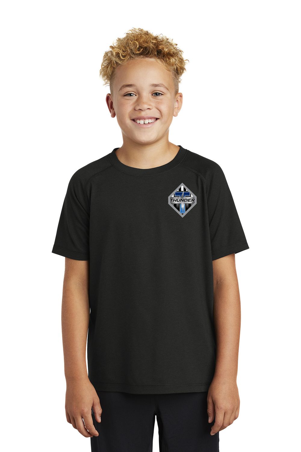 Youth Tri-Blend Wicking Scoop Neck Raglan Tee-Black/Grey Heather