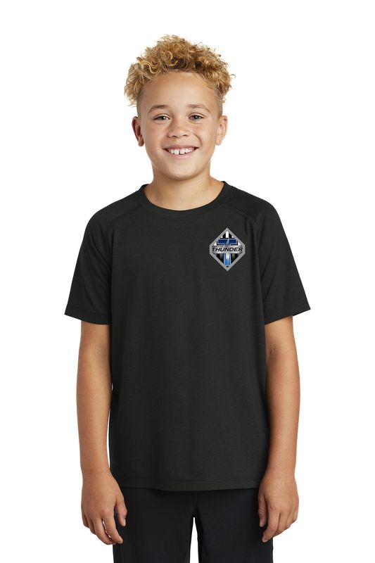 Youth Tri-Blend Wicking Scoop Neck Raglan Tee-Black/Grey Heather