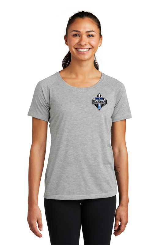 Ladies Tri-Blend Wicking Scoop Neck Raglan Tee-Black/Light Grey
