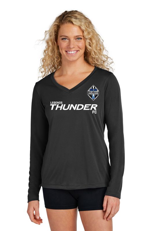 Ladies Long Sleeve Performance Tee- Black, Grey Concrete