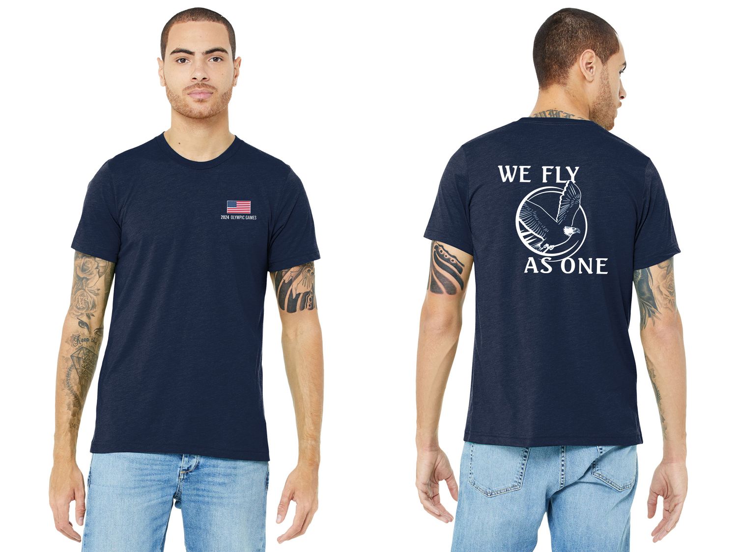 "We Fly as One" Parent Tee Shirt: Adult Triblend Soft Short Sleeve Tee Shirt- Navy/ White/Red