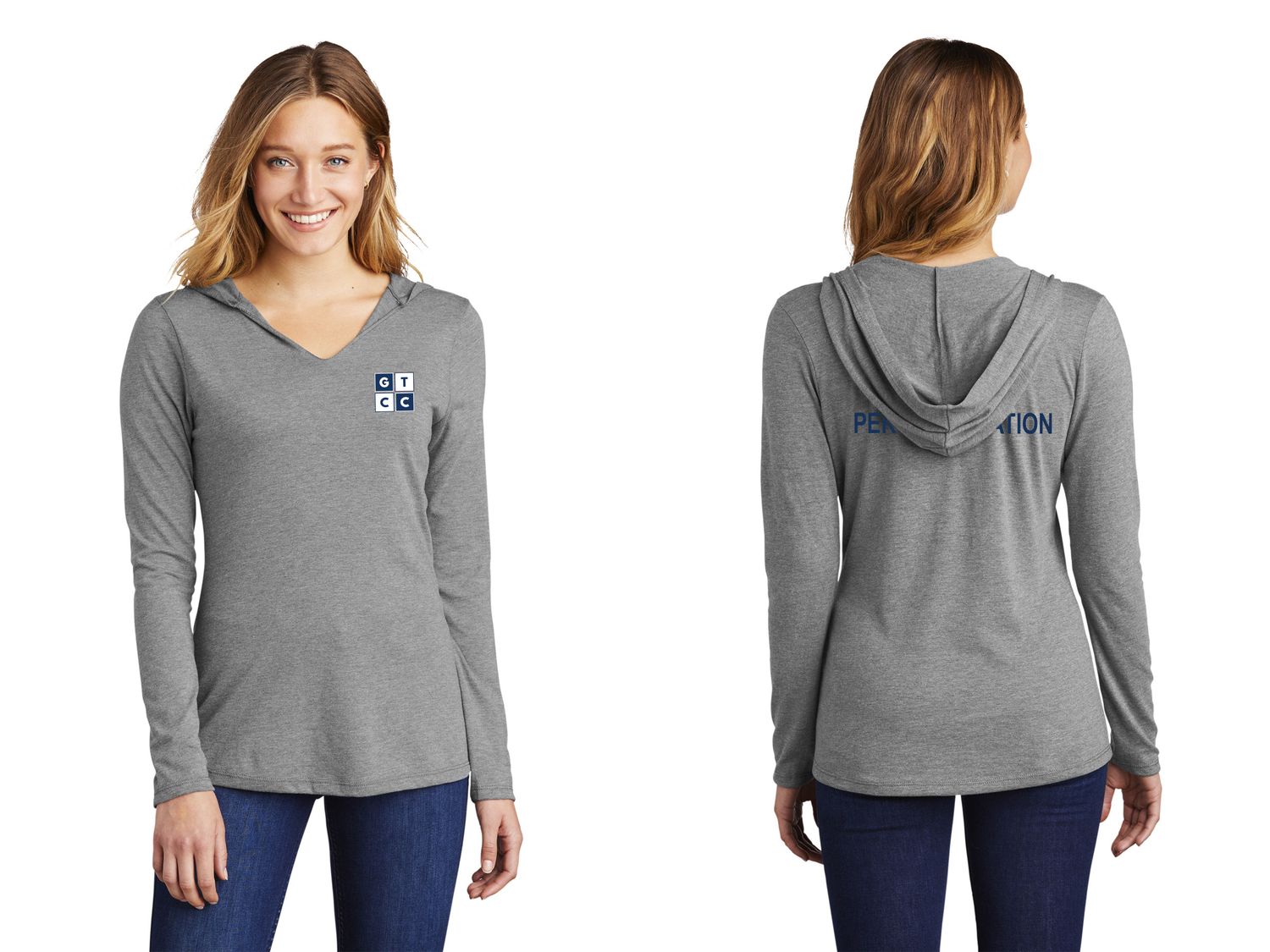 Women’s Perfect Tri Long Sleeve Hoodie- Grey Frost, Navy Frost