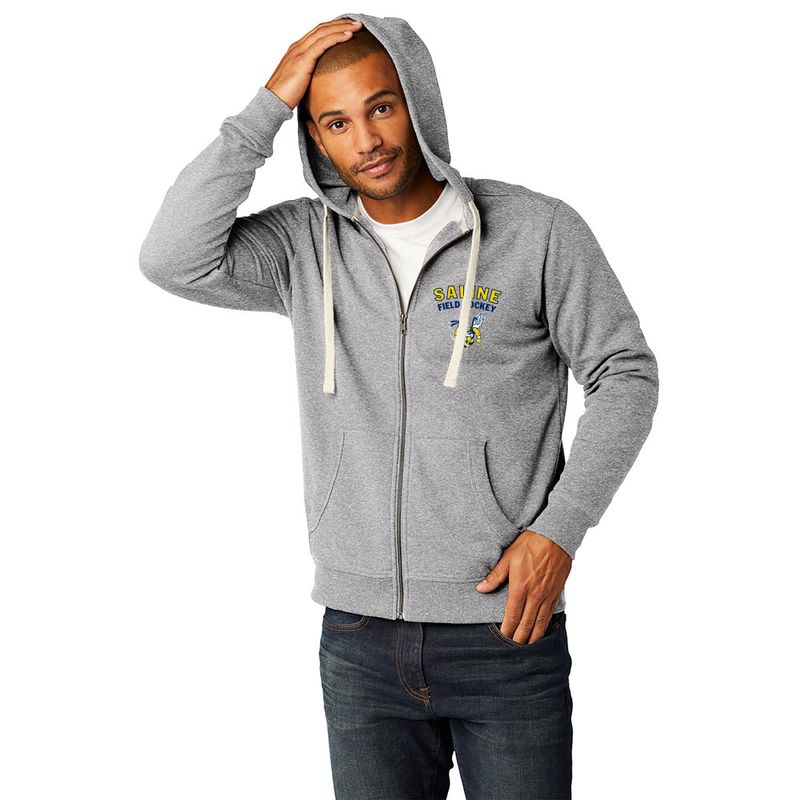 Unisex Full Zip Fleece Hoodie -Navy/Heather Grey