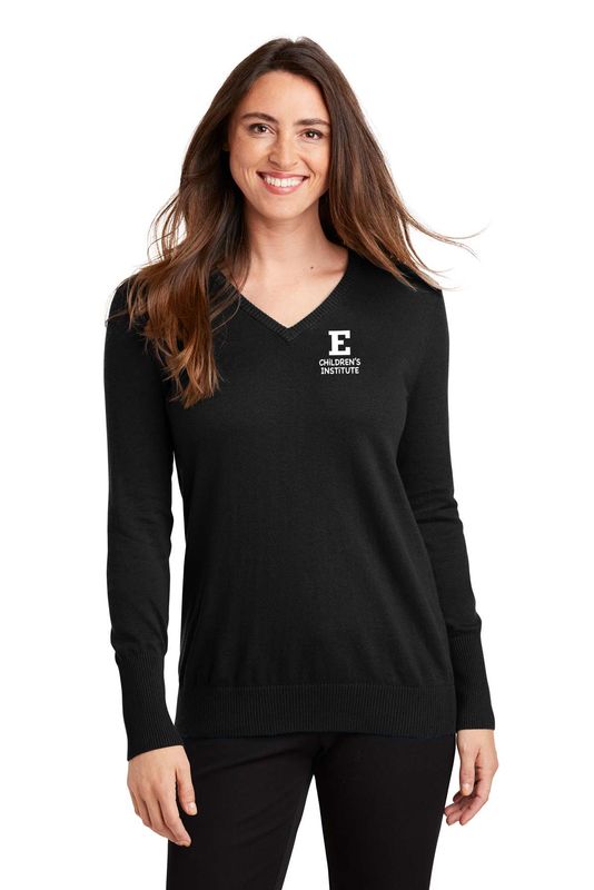 Ladies V-Neck Sweater - Black, Charcoal Heather Grey