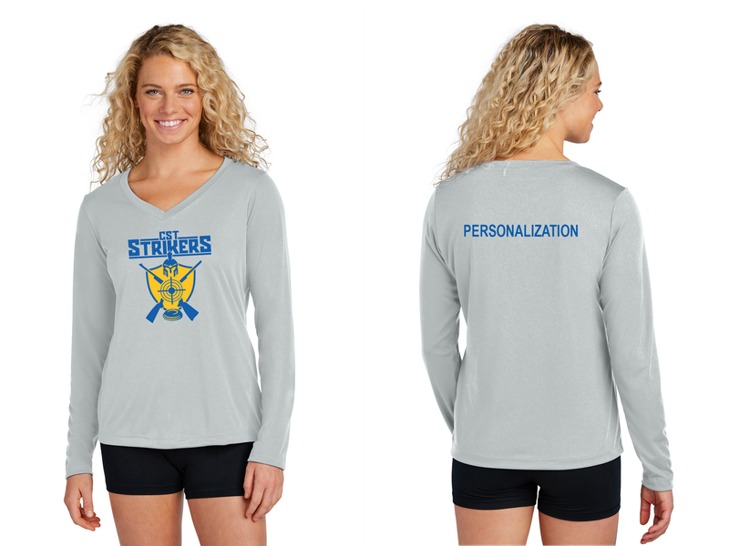 Women's Long Sleeve V-Neck Performance Tee-Grey, Navy, Black, Royal, Carolina Blue