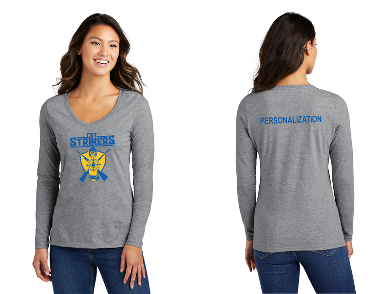 Women's Long Sleeve V-Neck Cotton Tee-Heather Grey, Navy, Royal, White, Black
