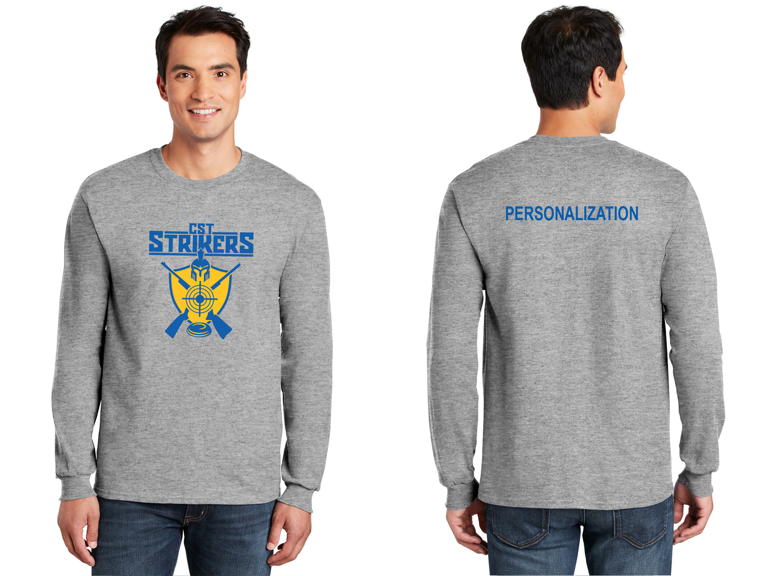 Unisex Long Sleeve Cotton Tee-Grey, Navy, Gold, Black, Royal, Carolina Blue