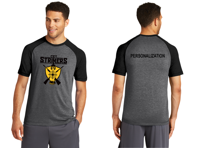 Unisex Tri-Blend Wicking Raglan Tee- Black/Dark Heather, Royal/ Grey Heather