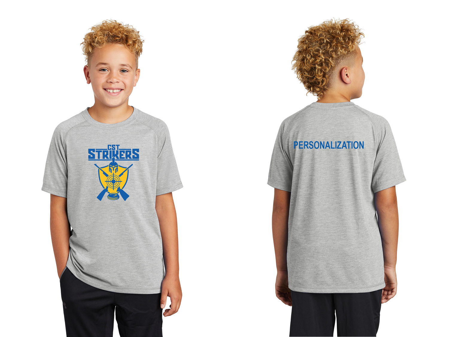 Youth Tri-Blend Wicking Scoop Neck Raglan Tee- Grey Heather, True Royal