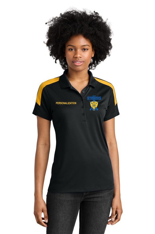 Sport-Tek Womens Competitor United Polo- Black/Gold, Black/White, True Royal/Gold