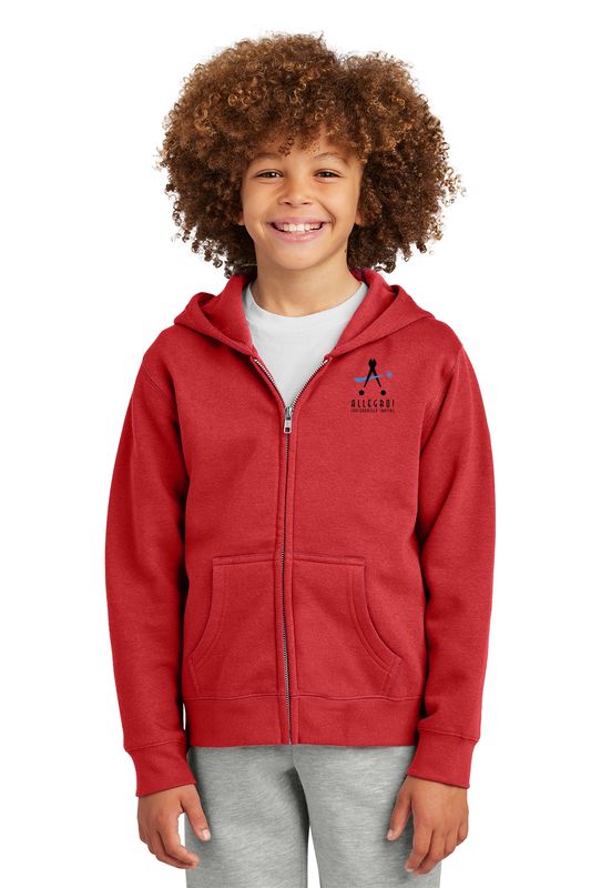 District Youth Fleece Full Zip Hood- Black, Red, Grey