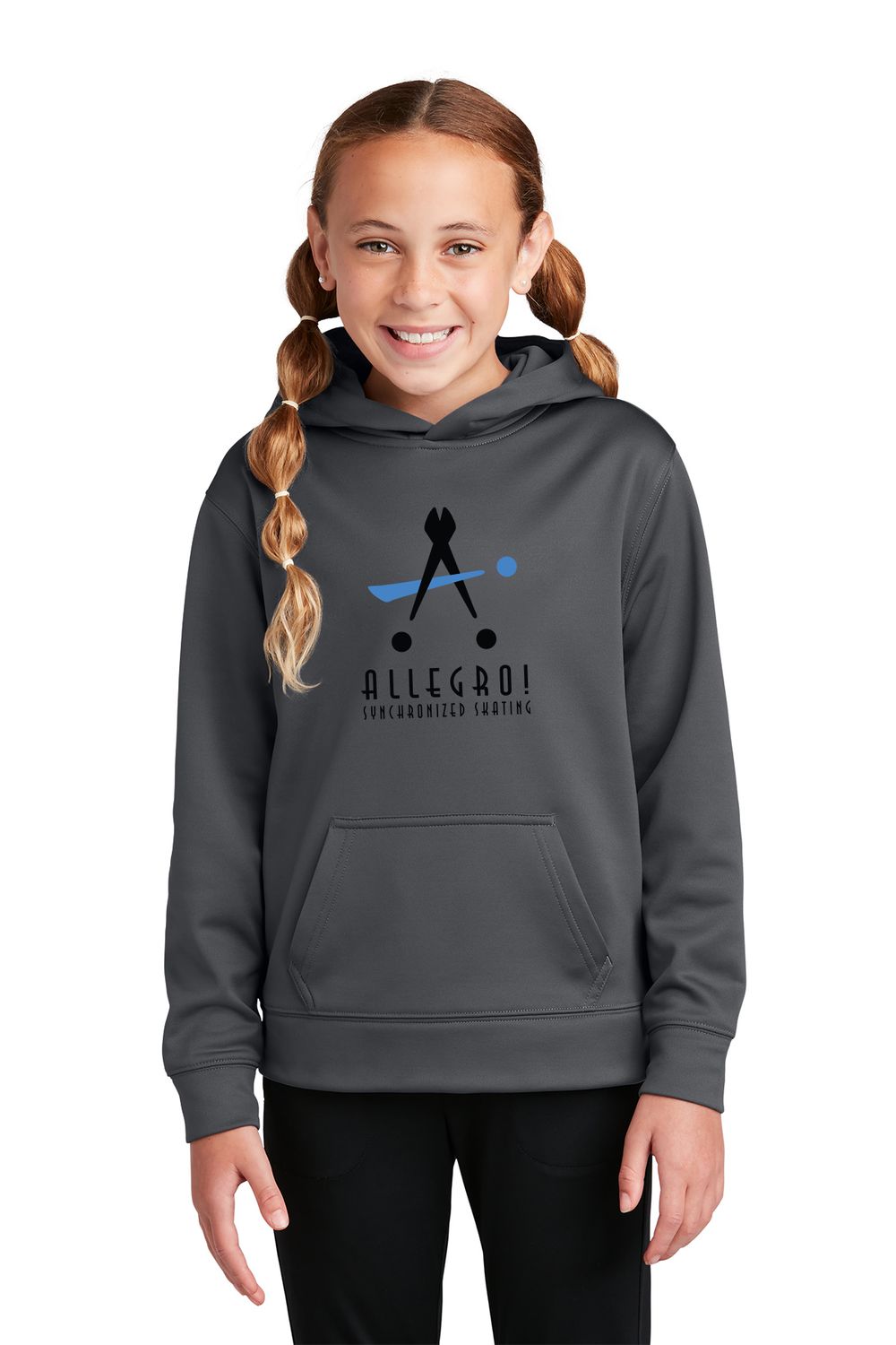 Youth Performance Hooded Sweatshirt-Grey, Black, Red