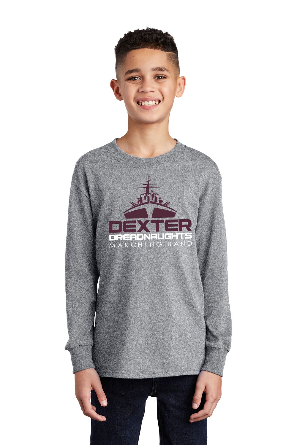 Youth Long Sleeve Cotton T-Shirt -Black/Maroon/Heather Grey