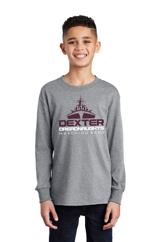 Youth Long Sleeve Cotton T-Shirt -Black/Maroon/Heather Grey