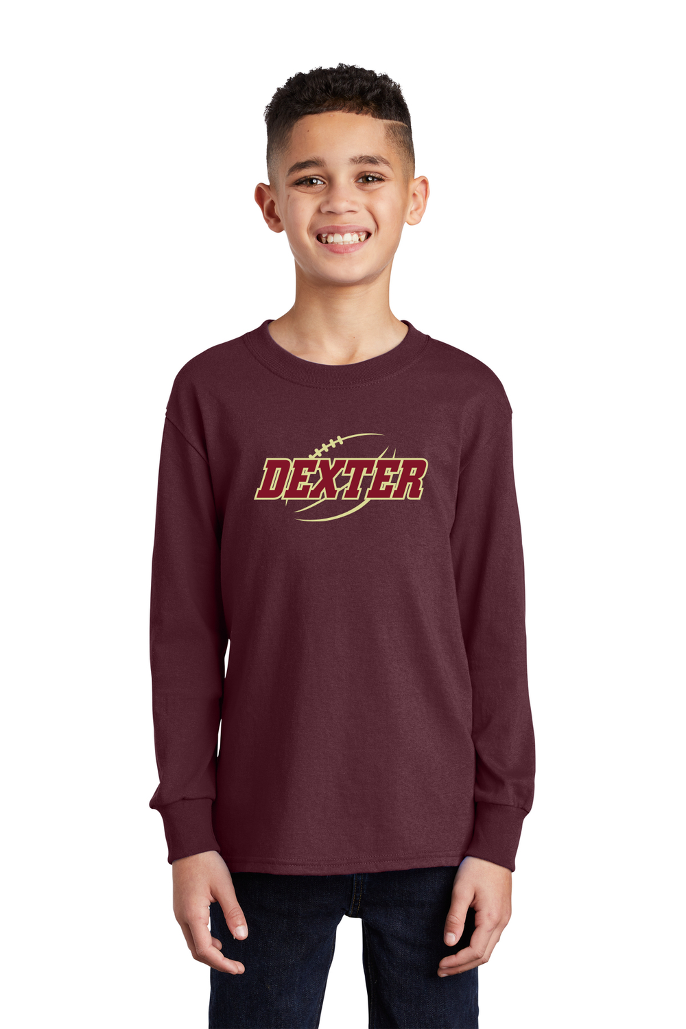 Youth Long Sleeve Cotton T-Shirt- Maroon, Black, Grey