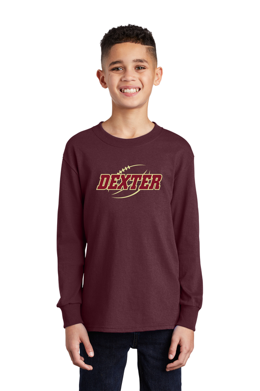 Youth Long Sleeve Cotton T-Shirt- Maroon, Black, Grey