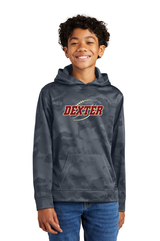 Youth Camo-Hex Fleece Hooded Pullover-Dark Grey