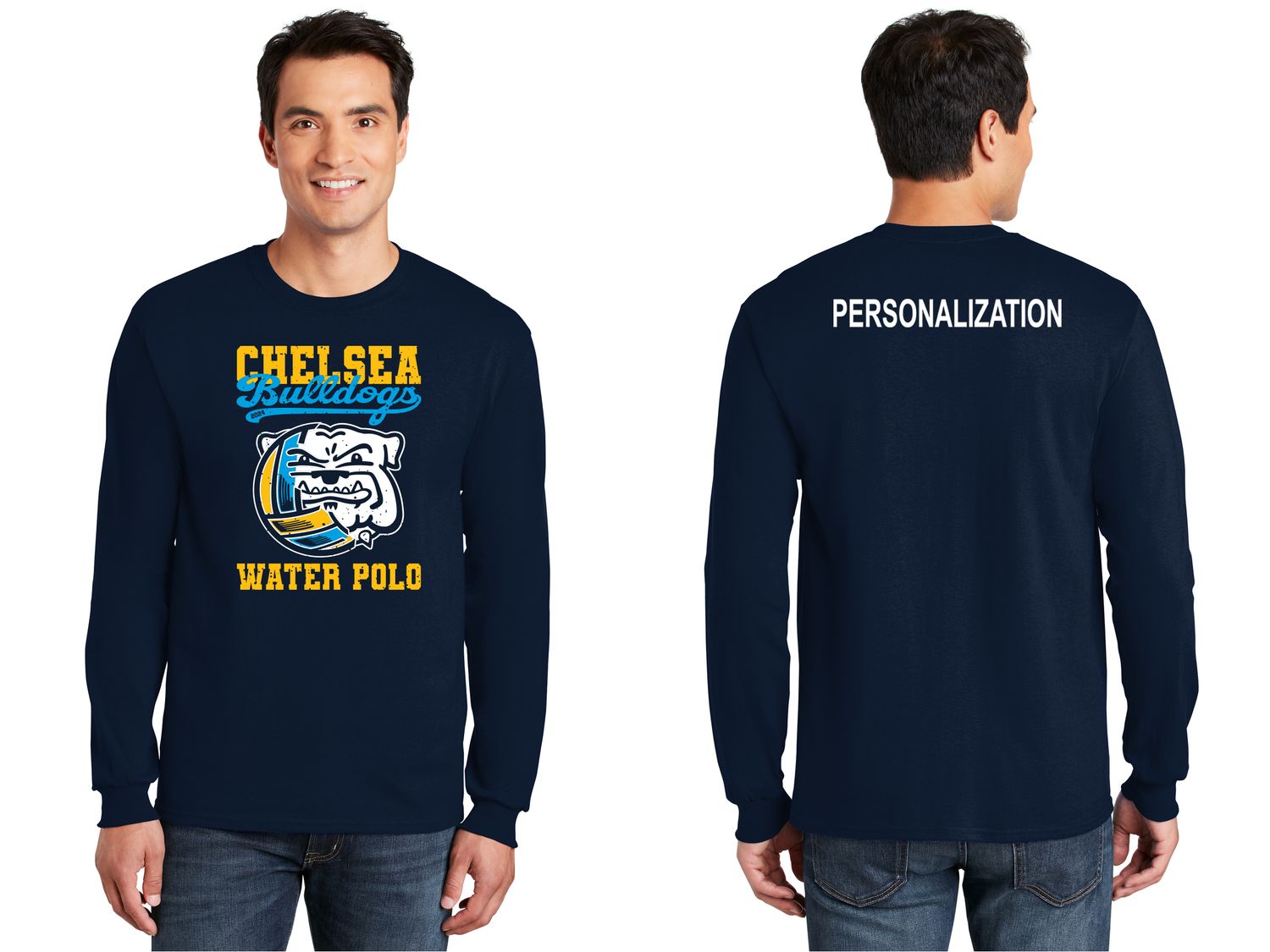 Unisex Basic Cotton Long Sleeve T-Shirt - Navy, Sport Grey