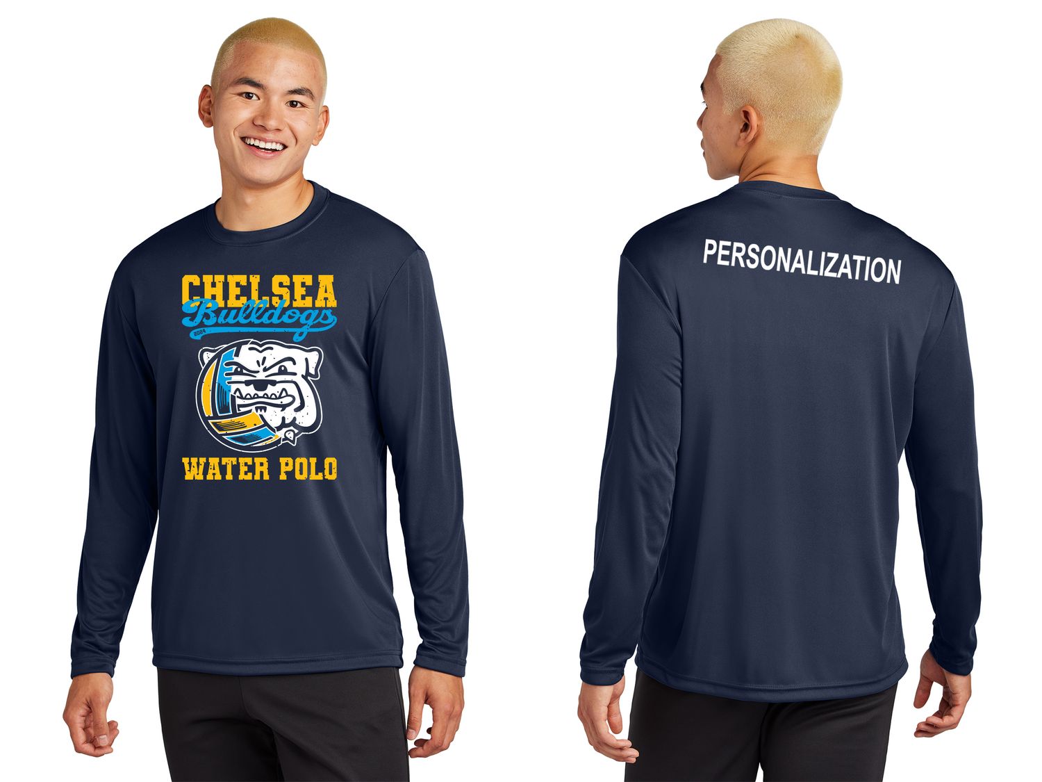 Unisex Performance Long Sleeve Tee - Navy, Concrete Grey