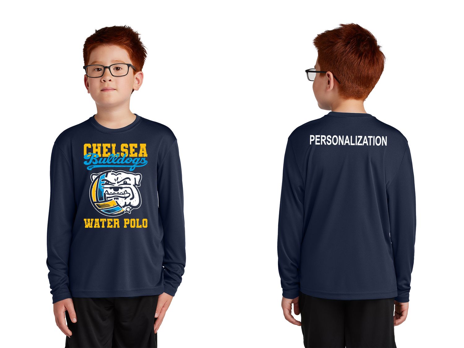 Youth Long Sleeve Performance Tee - Navy, Concrete Grey