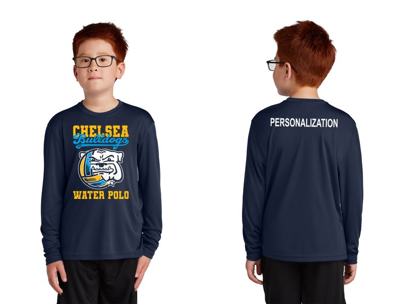 Youth Long Sleeve Performance Tee - Navy, Concrete Grey