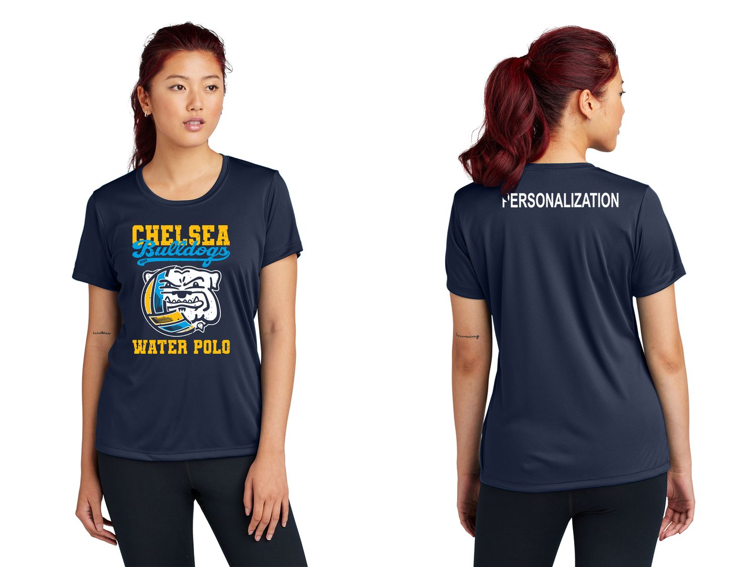 Ladies Short Sleeve Performance Tee- Navy, Concrete Grey