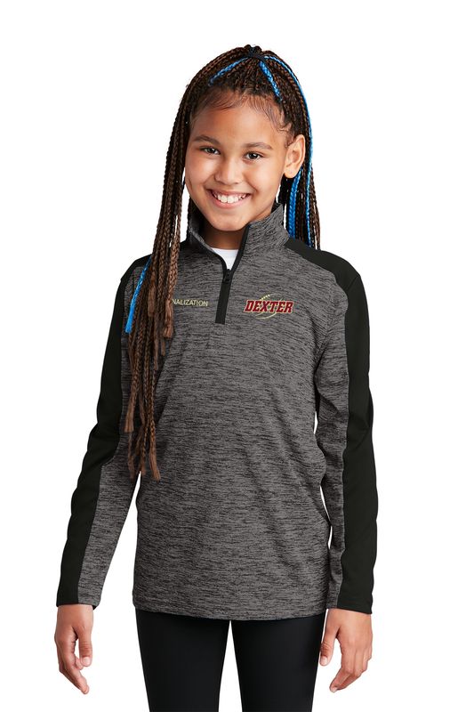 Sport-Tek Youth PosiCharge Electric Heather Colorblock 1/4-Zip Pullover- Black, Grey