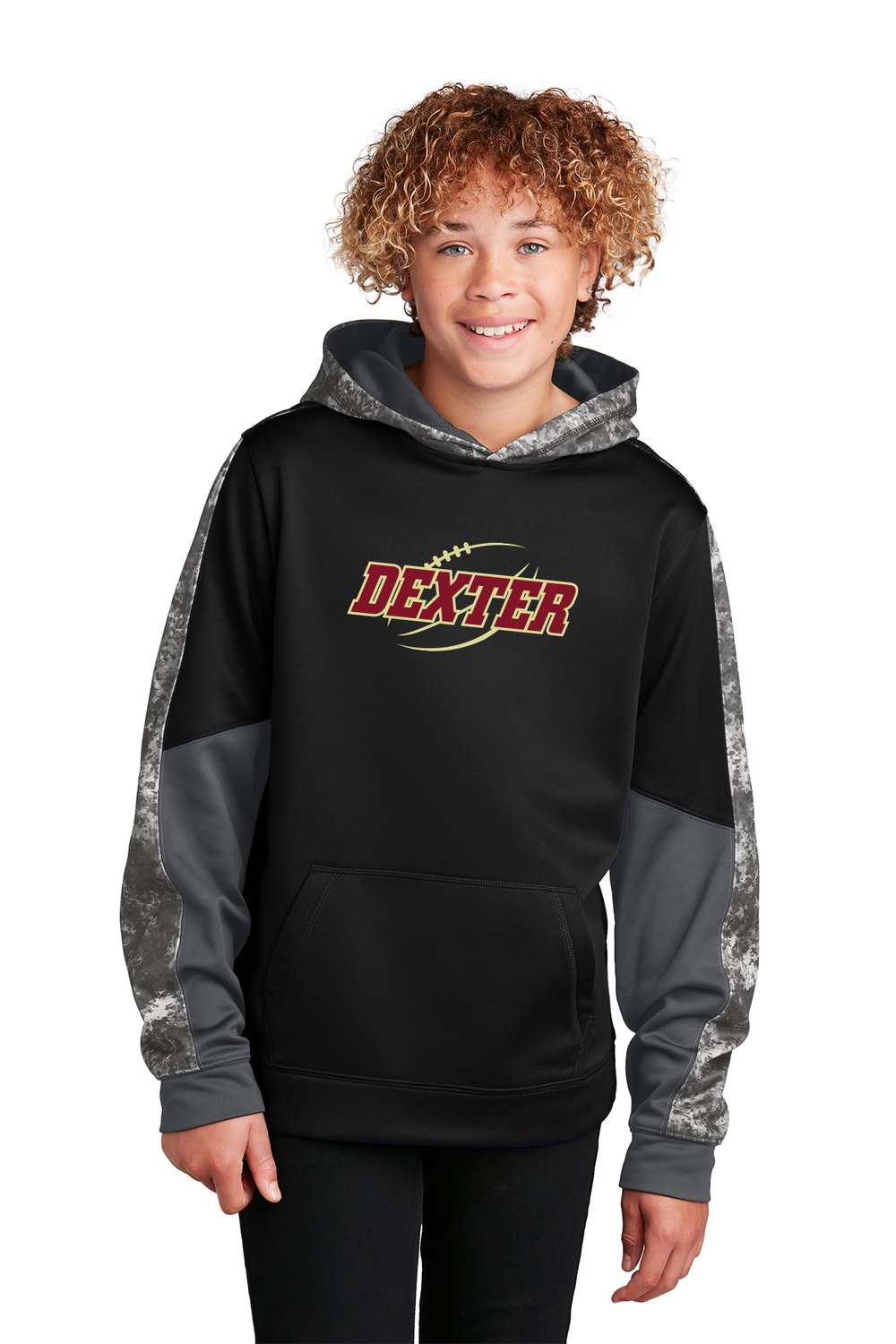 Sport-Tek Youth Sport-Wick Mineral Freeze Fleece Colorblock Hooded Pullover- Black, Dark Smoke