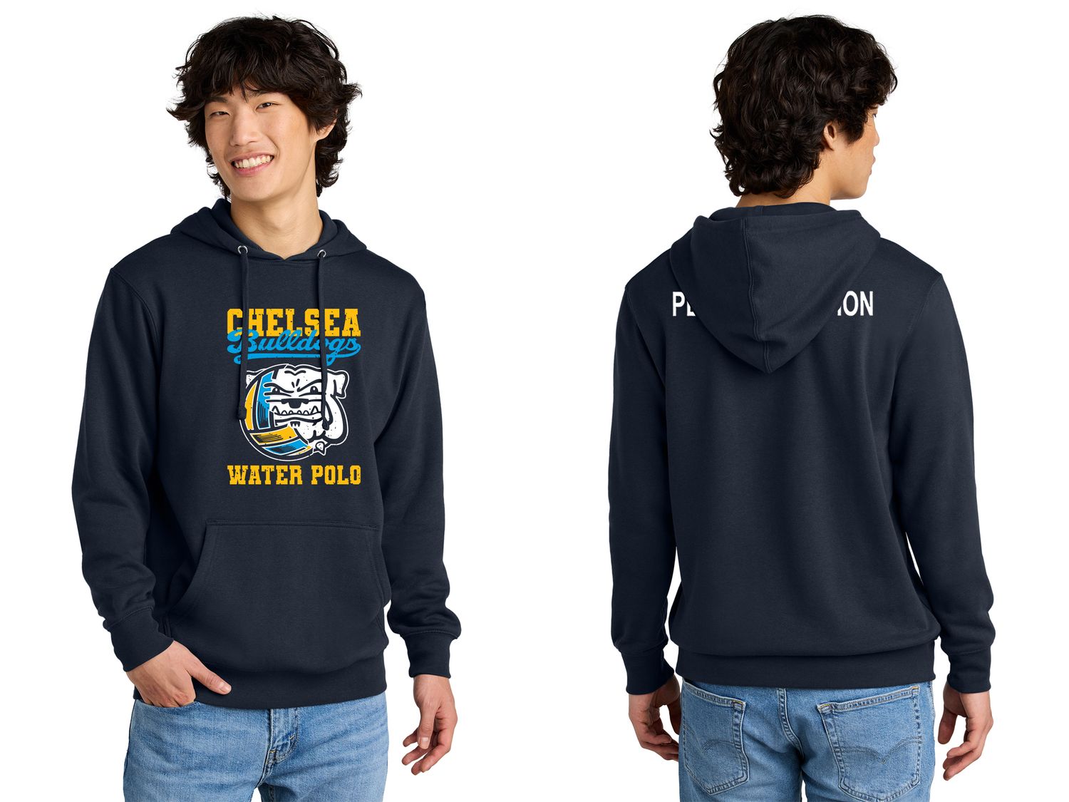 Adult Unisex District Fleece Hoodie- Navy, Light Grey