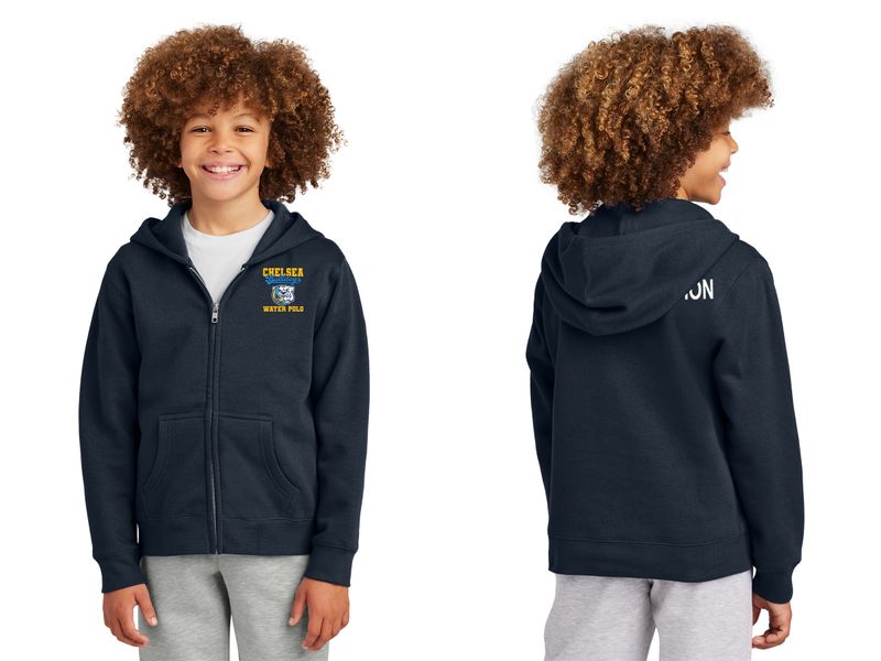 District Youth Fleece Full Zip Hood- Navy, Light Grey
