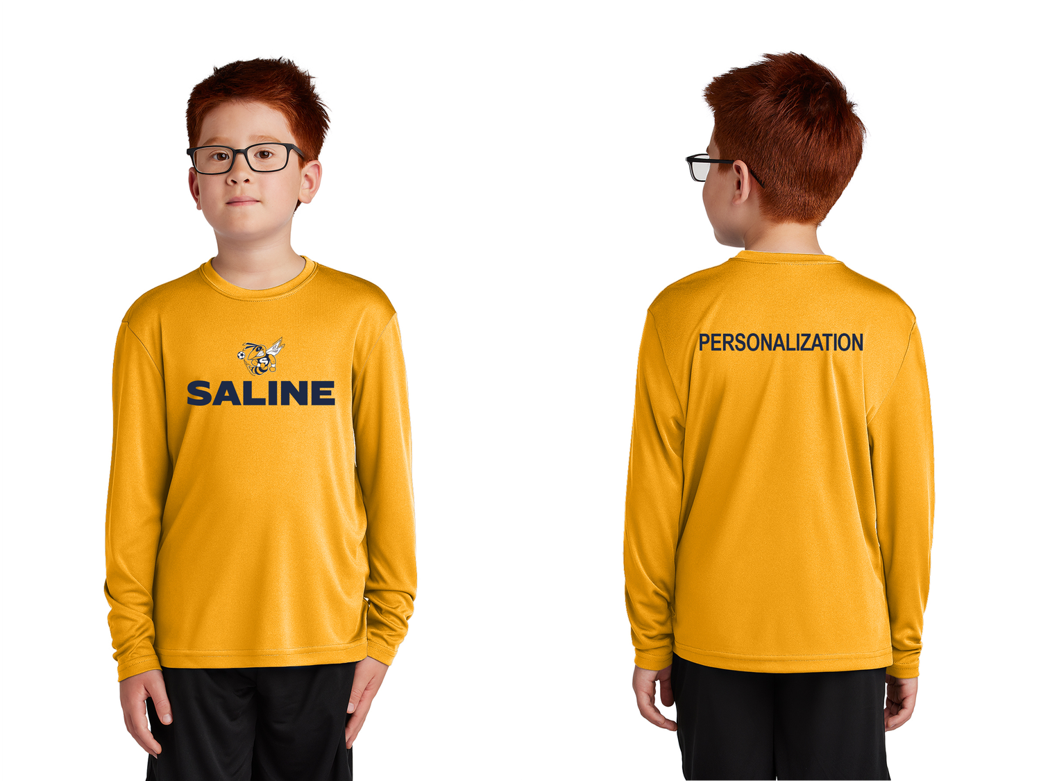 Youth Long Sleeve Performance Tee- Gold, Navy, Grey, White