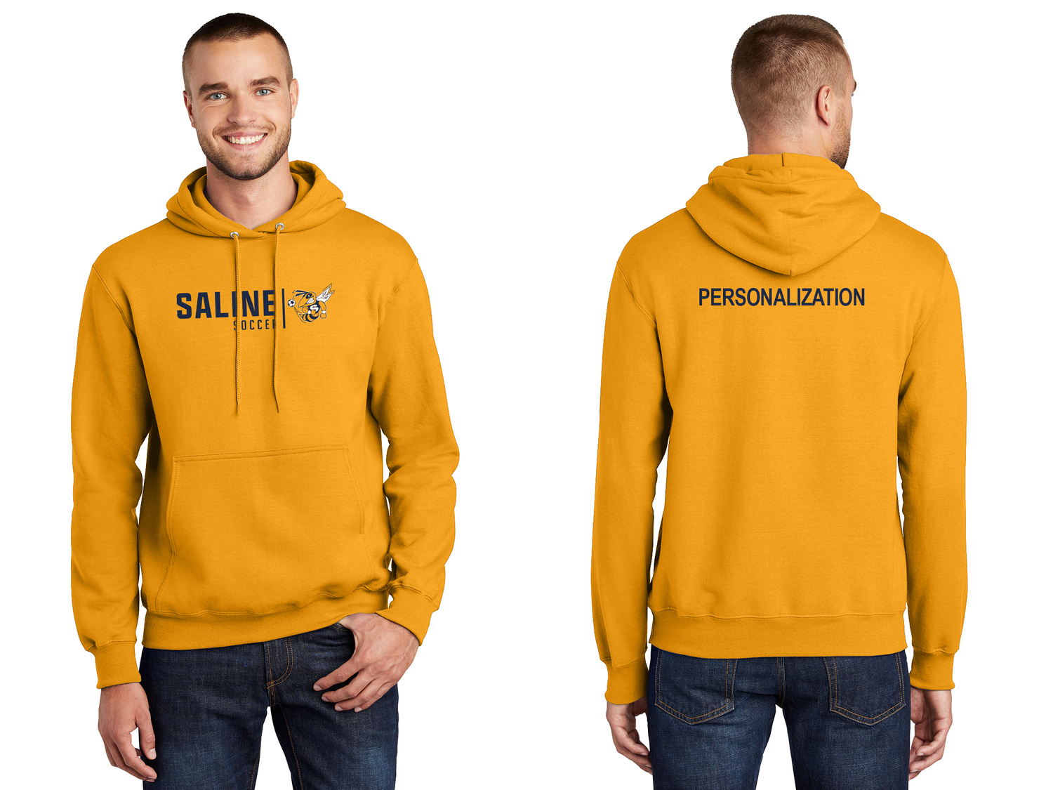 Adult Unisex Fleece Pullover Hooded Sweatshirt- Gold, Grey, Navy, White