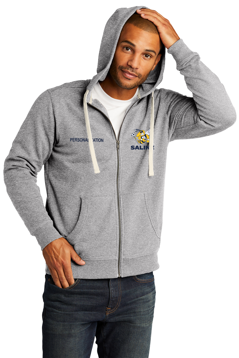 Unisex District Re-Fleece Full-Zip Hoodie- Light Grey, Navy