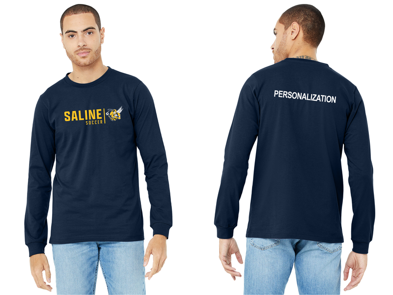 Adult Soft Cotton Long Sleeve T-Shirt- Navy, White