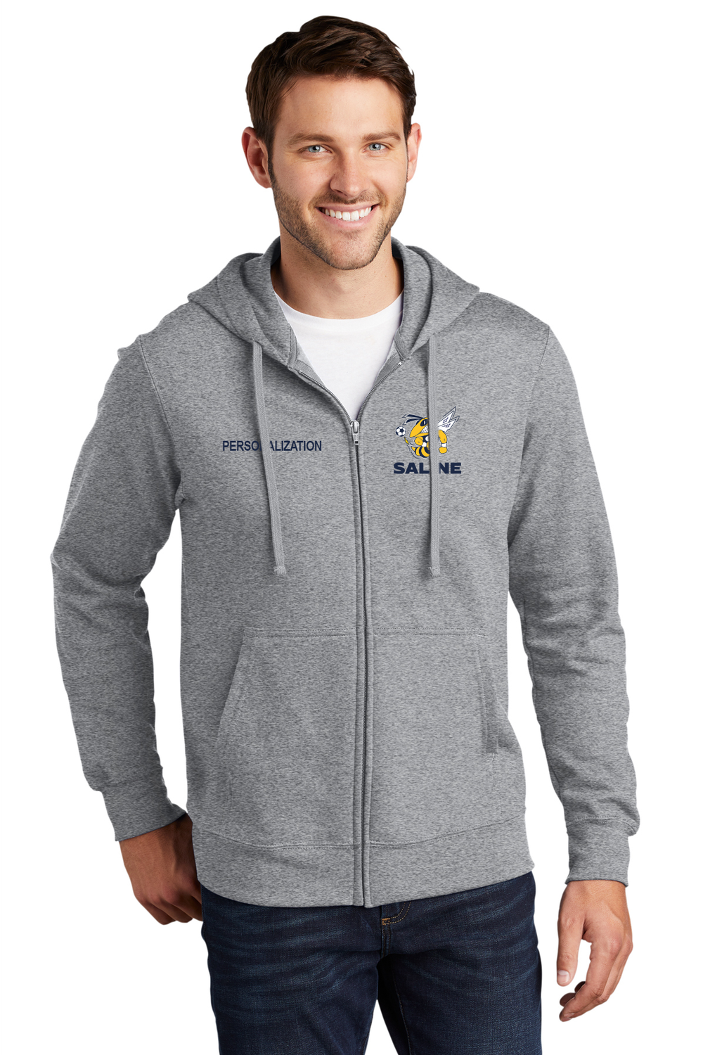 Unisex Fleece Full-Zip Hooded Sweatshirt- Grey, Navy, White