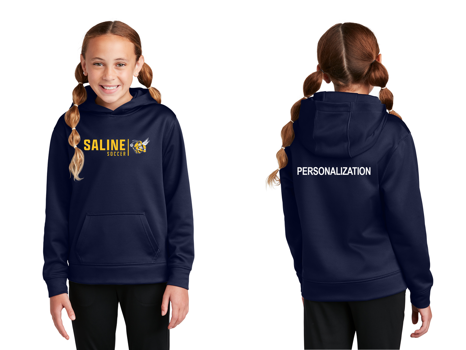 Youth Performance Hooded Sweatshirt- Navy, Dark Grey