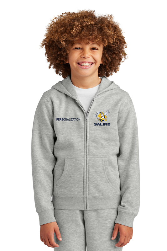 District Youth Fleece Full Zip Hood- Grey, Navy